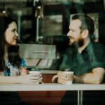 Two people talking